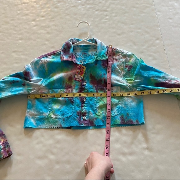 Madewell Tie Dye Crop Button Down Shirt Womens Size XS Top Handmade Blue Multi - Picture 9 of 13